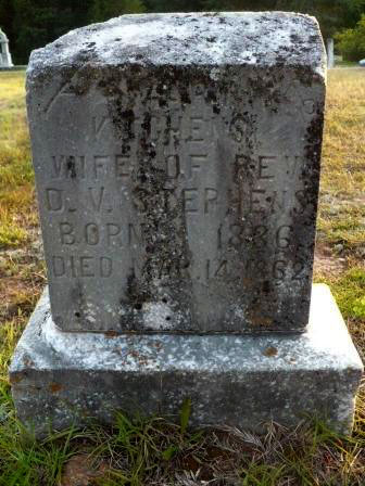 Grave stone for Mary Kitchens Stephens, first wife of D. V. Stephens